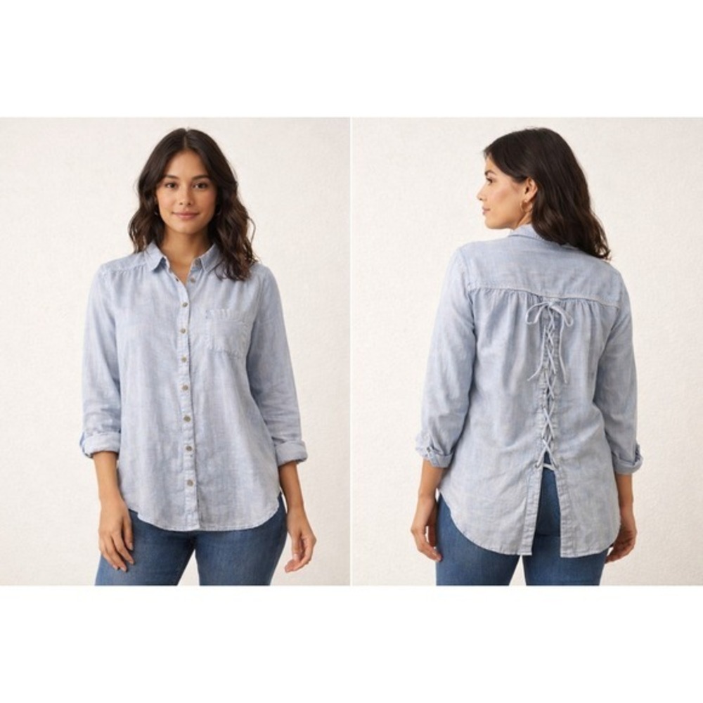 Pilcro Anthropologie Theresa Lace Up‎ Shirt M Boho Peasant Textured